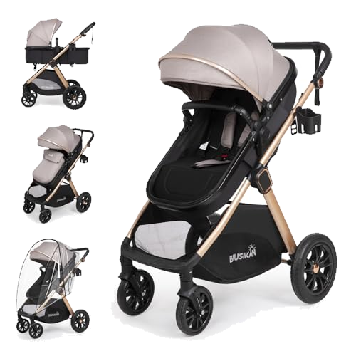 6-in-1 Convertible Baby Stroller with Bassinet Mode - Toddler Stroller w/Footmuff