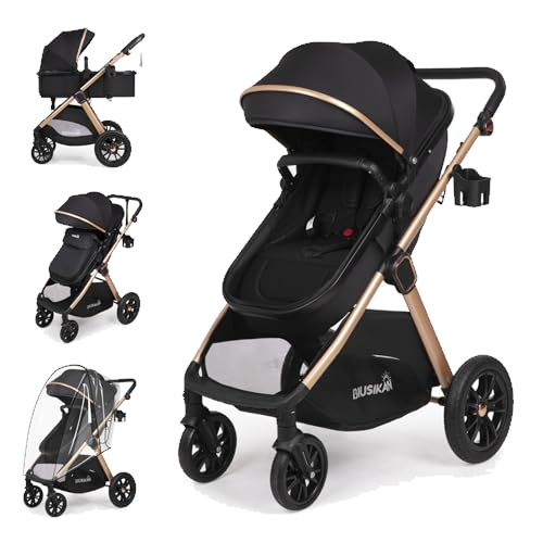6-in-1 Convertible Baby Stroller with Bassinet Pushchair - Folding Infant Newborn Stroller w/Footmuff